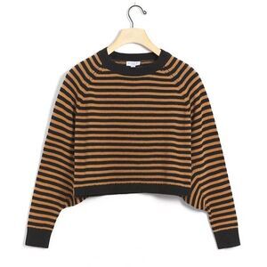 Anthropologie Current Air Aleta Cropped Sweater Pullover Brown Black Stripe Sz S